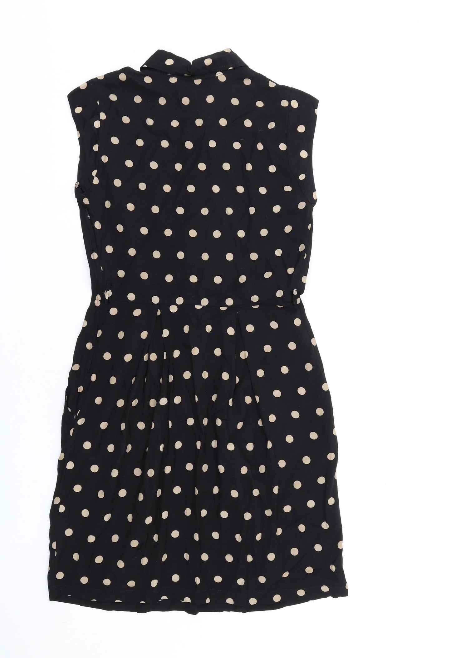 Dorothy Perkins Womens Black Polka Dot Viscose Shirt Dress Size 10 Collared Button
