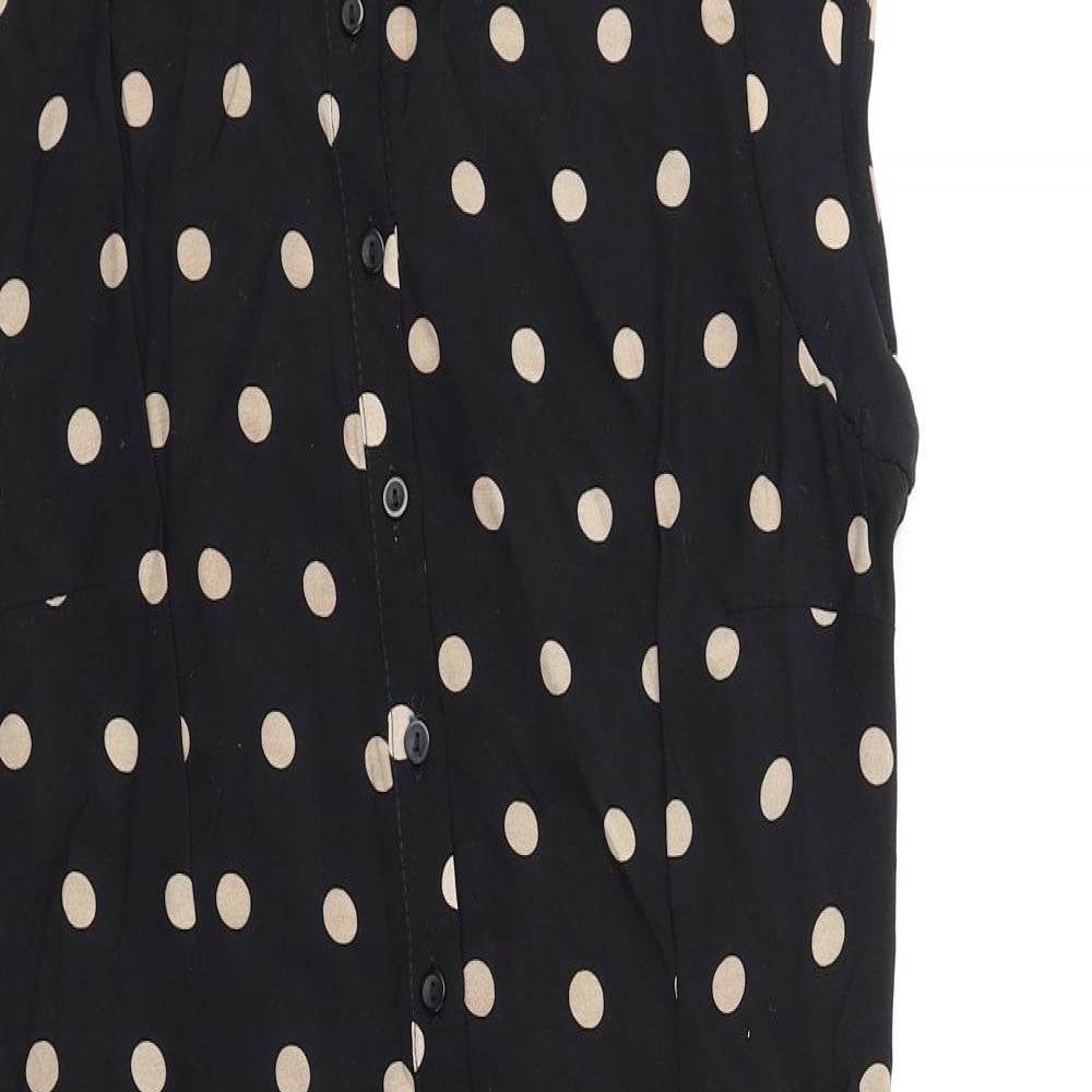Dorothy Perkins Womens Black Polka Dot Viscose Shirt Dress Size 10 Collared Button