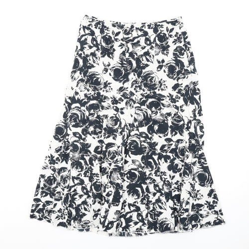 Per Una Womens Black Floral Cotton A-Line Skirt Size 10 Zip