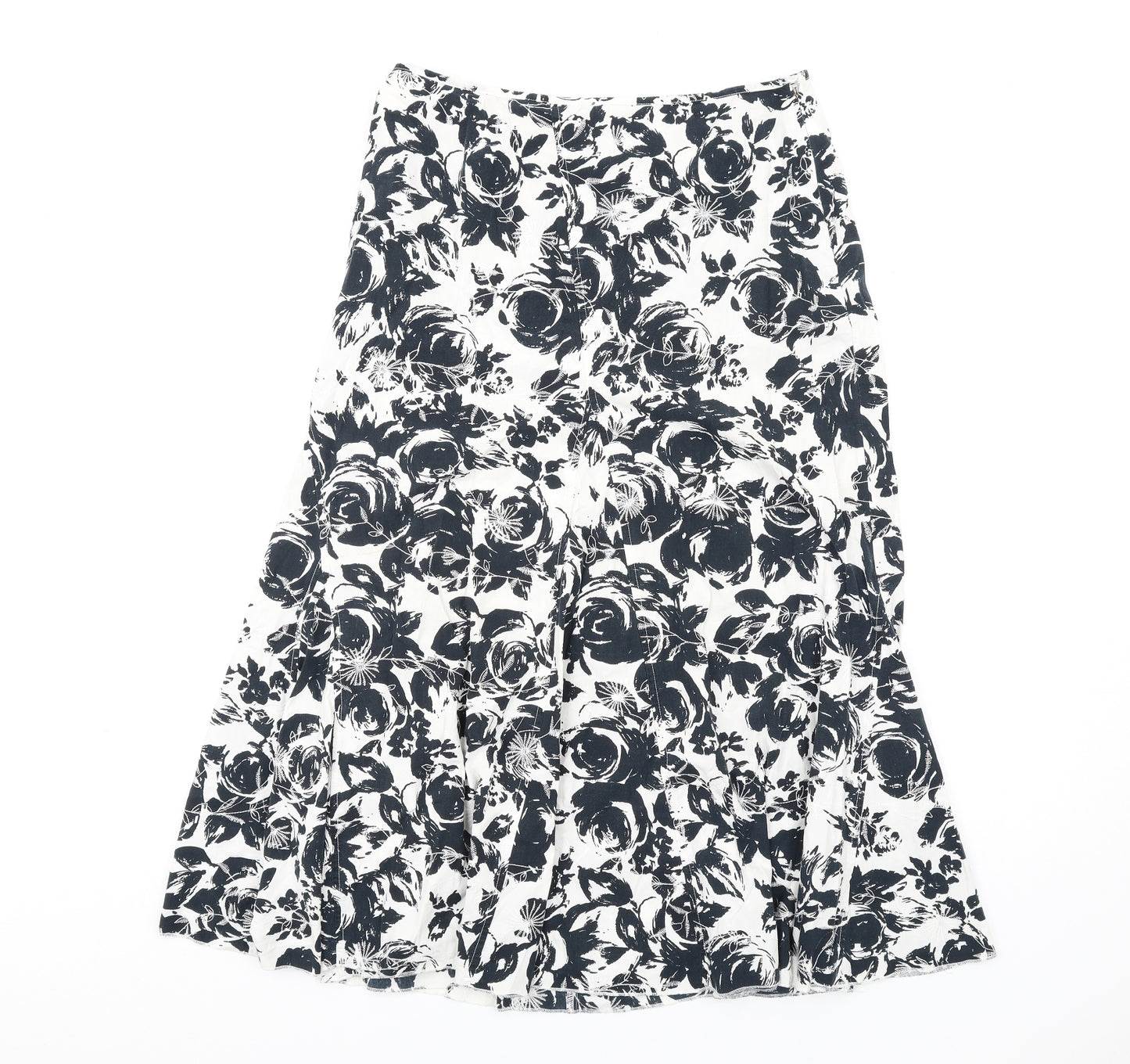 Per Una Womens Black Floral Cotton A-Line Skirt Size 10 Zip