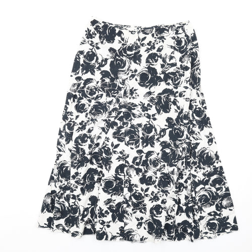 Per Una Womens Black Floral Cotton A-Line Skirt Size 10 Zip