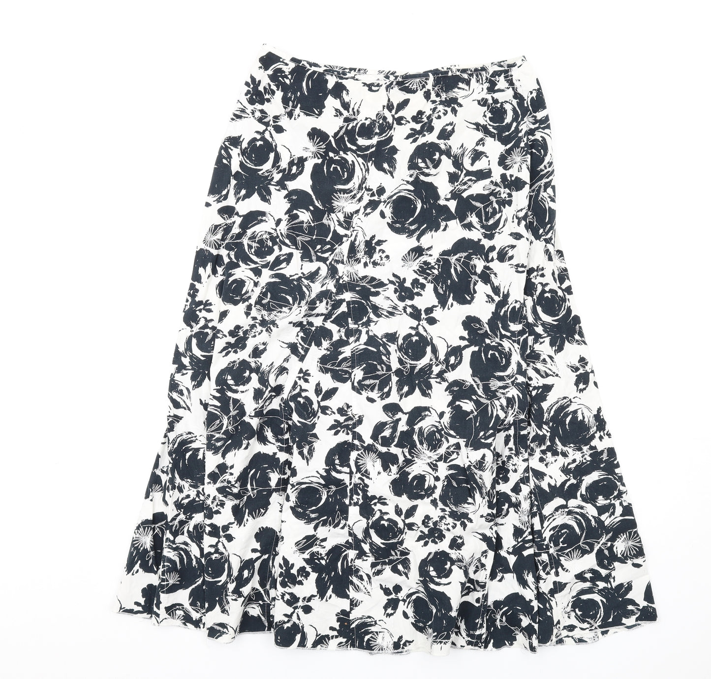 Per Una Womens Black Floral Cotton A-Line Skirt Size 10 Zip