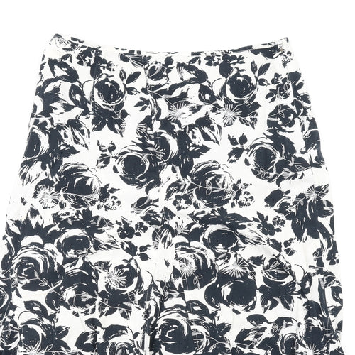 Per Una Womens Black Floral Cotton A-Line Skirt Size 10 Zip