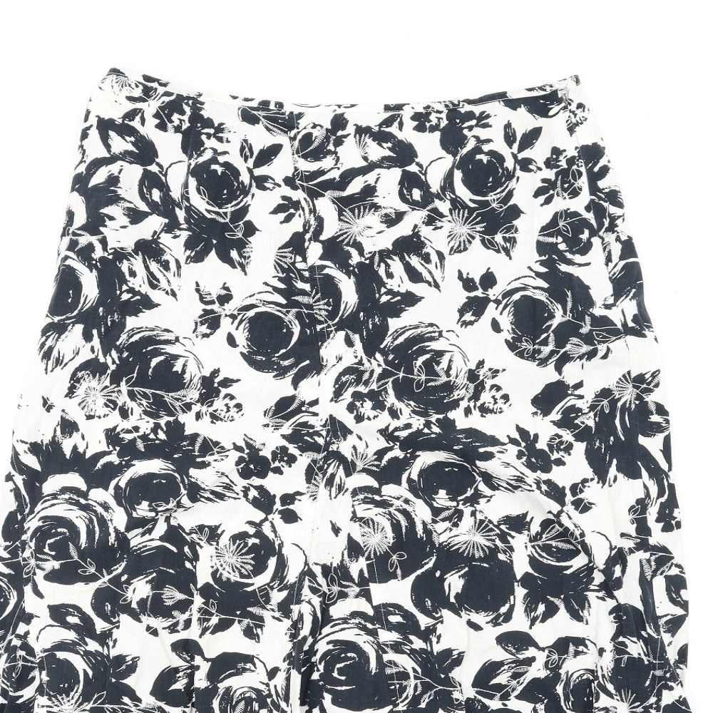 Per Una Womens Black Floral Cotton A-Line Skirt Size 10 Zip