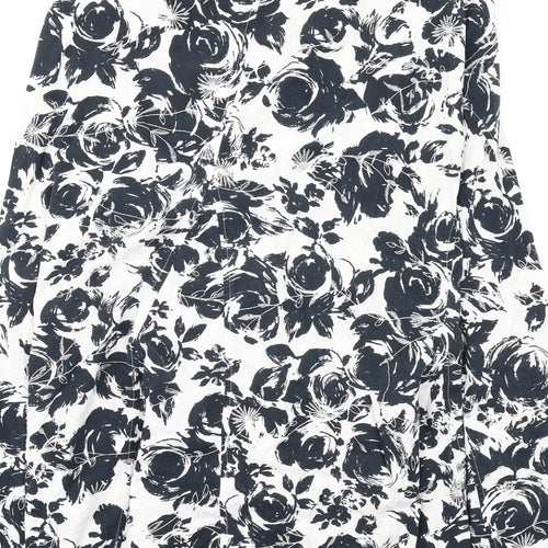 Per Una Womens Black Floral Cotton A-Line Skirt Size 10 Zip