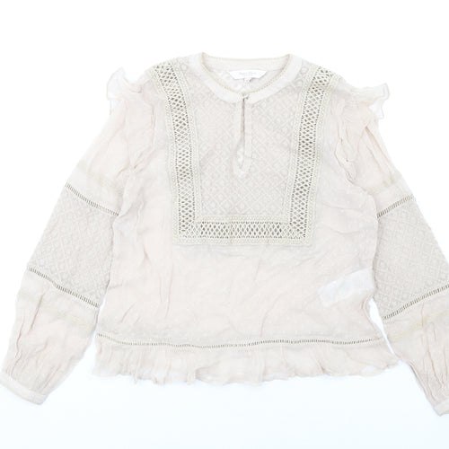 Part Two Womens Beige Viscose Basic Blouse Size 6 Round Neck