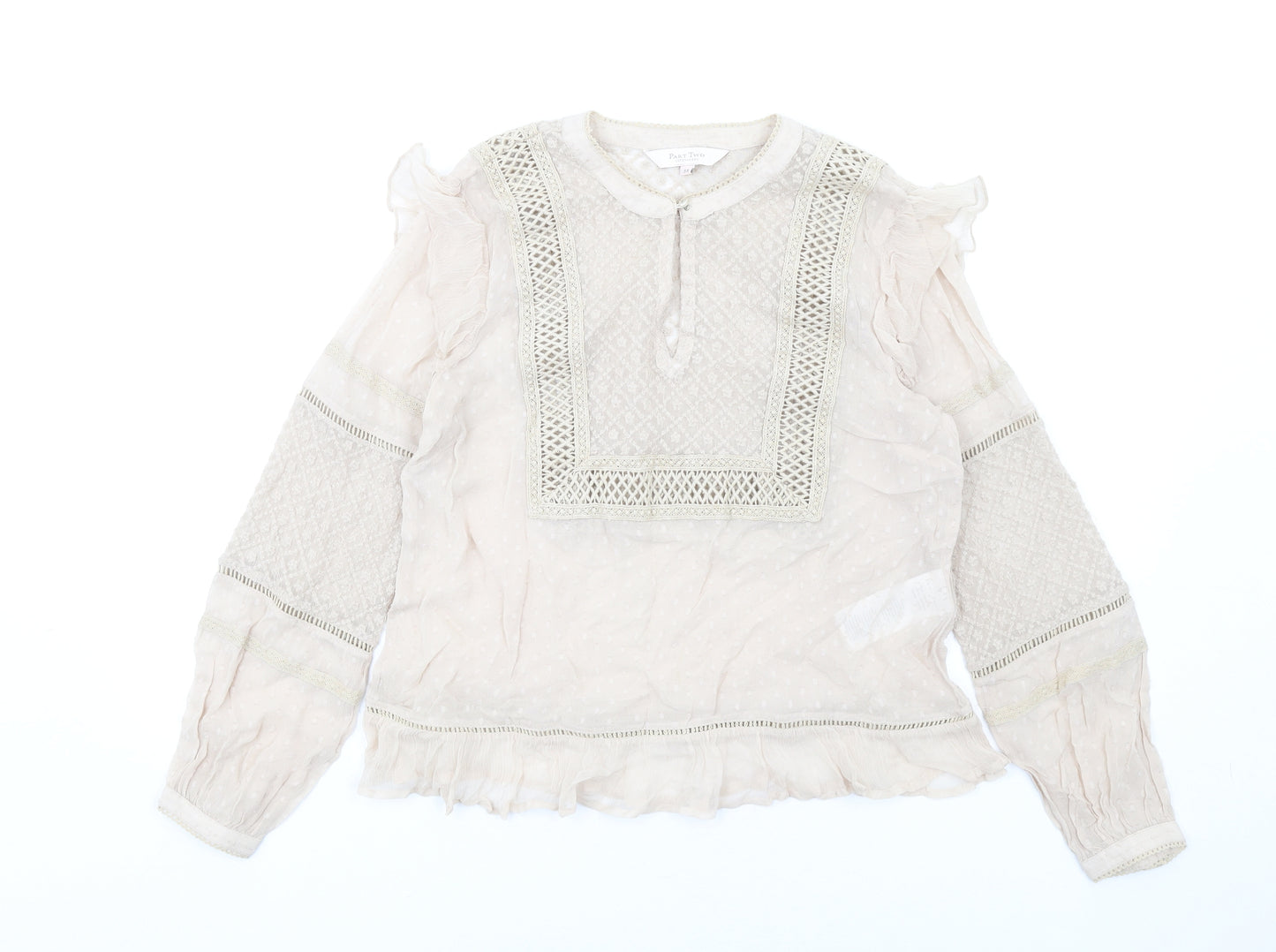 Part Two Womens Beige Viscose Basic Blouse Size 6 Round Neck