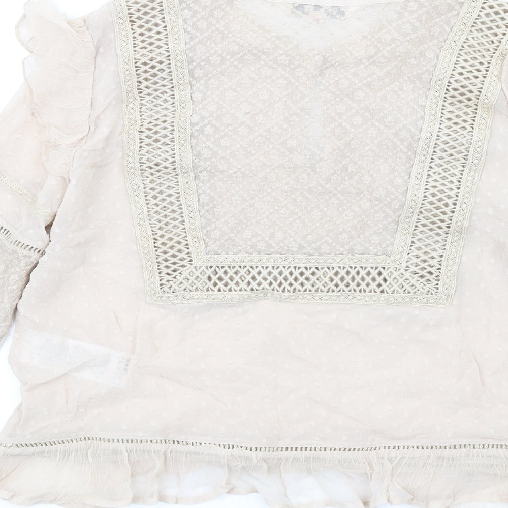 Part Two Womens Beige Viscose Basic Blouse Size 6 Round Neck