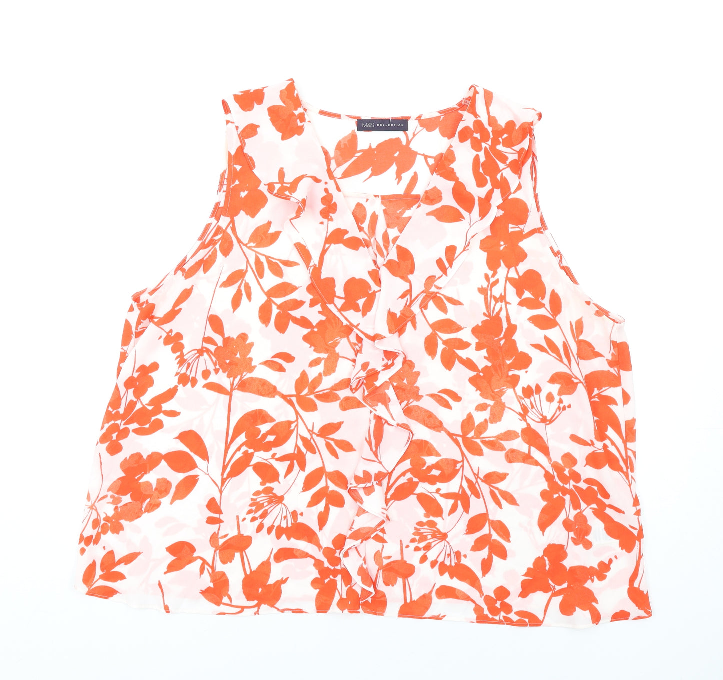 Marks and Spencer Womens Red Floral Polyester Basic Tank Size 22 V-Neck