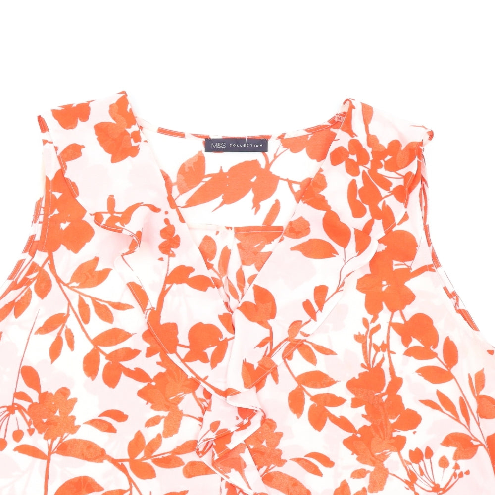 Marks and Spencer Womens Red Floral Polyester Basic Tank Size 22 V-Neck