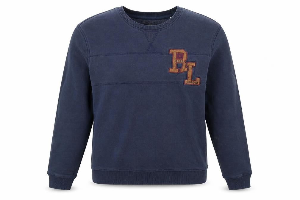 Front view of Rose London women’s blue cotton pullover sweatshirt, size S, pullover