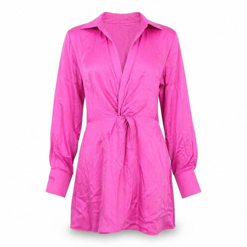 Zara Womens Pink Viscose Shirt Dress Size S Collared Zip