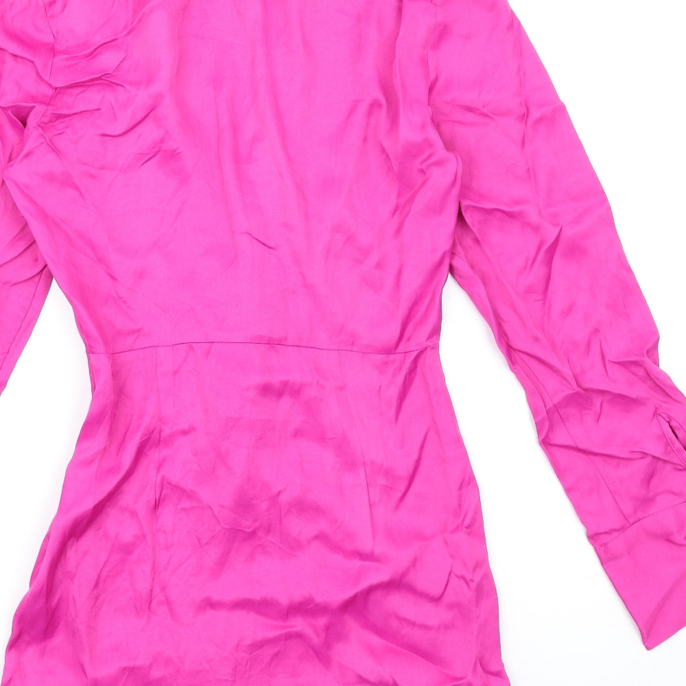Zara Womens Pink Viscose Shirt Dress Size S Collared Zip