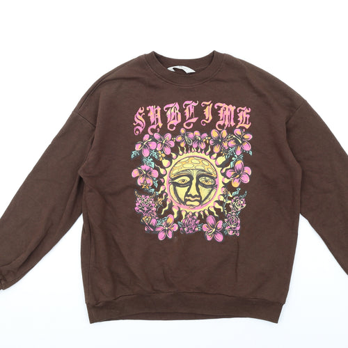 H&M Girls Brown Cotton Pullover Sweatshirt Size 10-11 Years Pullover