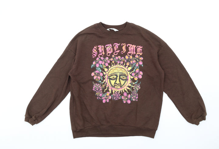 H&M Girls Brown Cotton Pullover Sweatshirt Size 10-11 Years Pullover