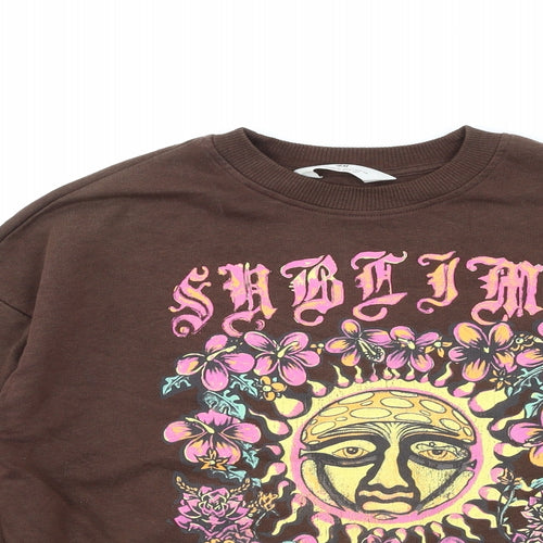 H&M Girls Brown Cotton Pullover Sweatshirt Size 10-11 Years Pullover