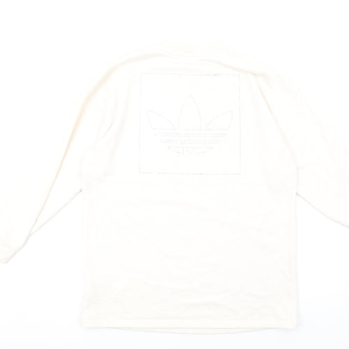 adidas Womens Ivory Cotton Pullover Sweatshirt Size 8 Pullover - Rhinestone Logo