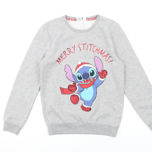 Disney Womens Grey Polyester Pullover Sweatshirt Size 2XS Pullover - Christmas Stitch