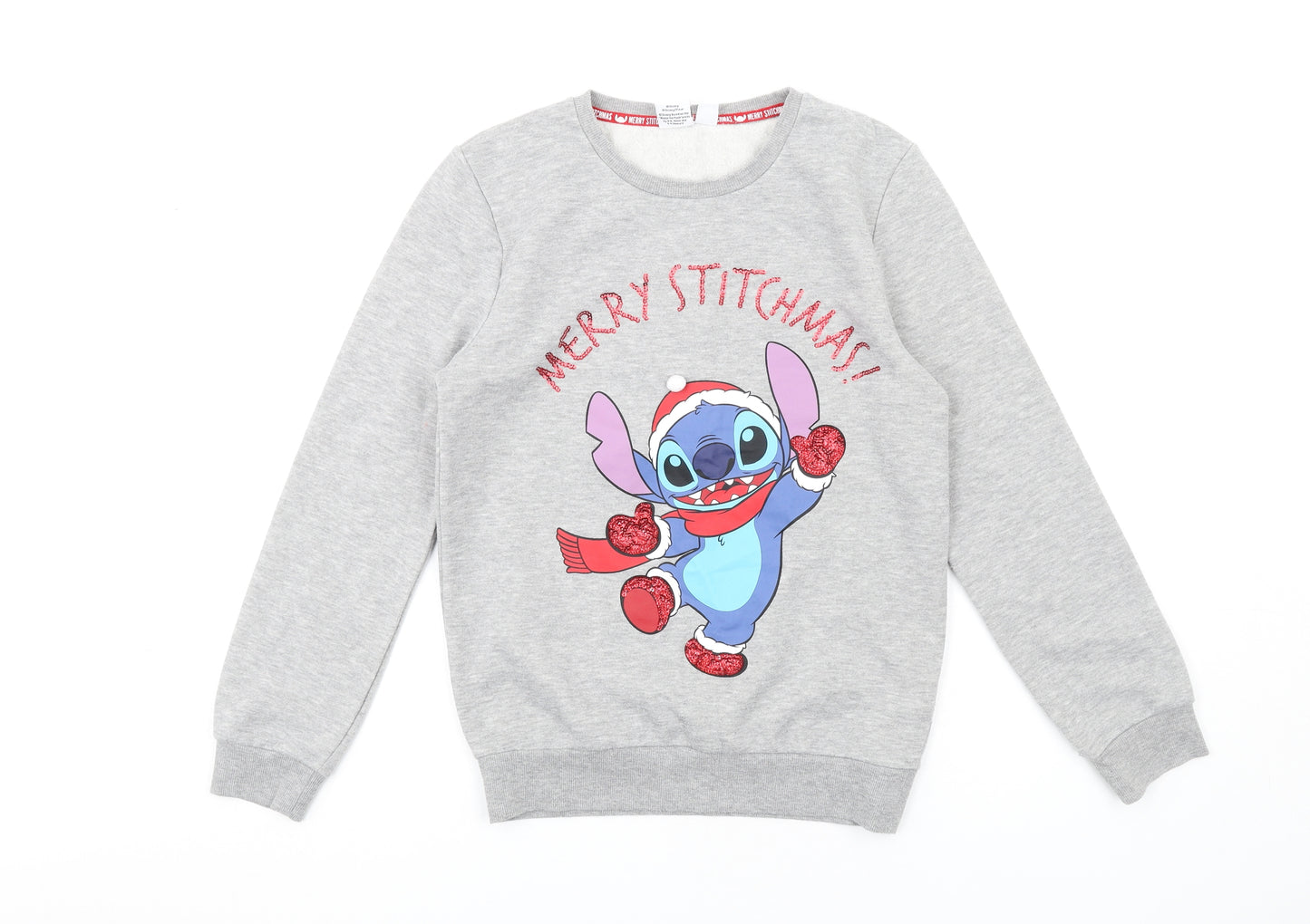 Disney Womens Grey Polyester Pullover Sweatshirt Size 2XS Pullover - Christmas Stitch