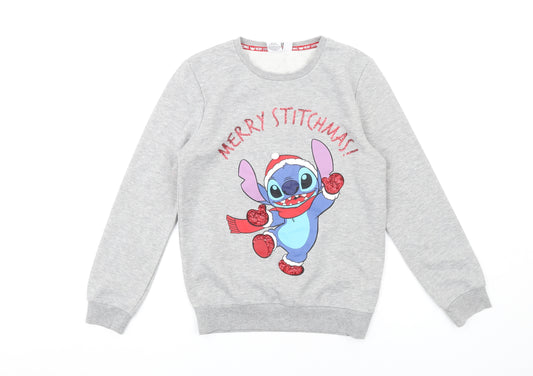Front view of Disney women’s grey polyester pullover sweatshirt size 2xs pullover - christmas stitch