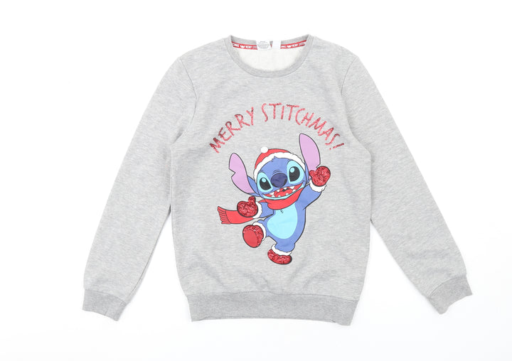 Disney Womens Grey Polyester Pullover Sweatshirt Size 2XS Pullover - Christmas Stitch