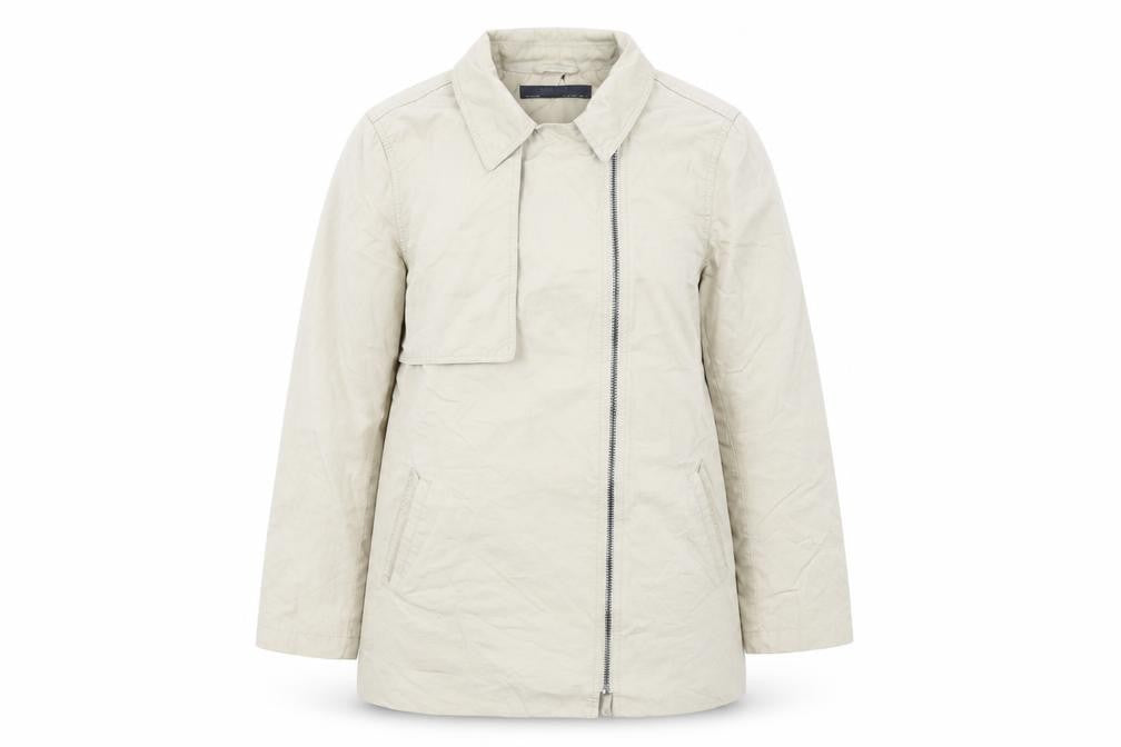 Front view of Zara women’s beige jacket coat, size XL, zip