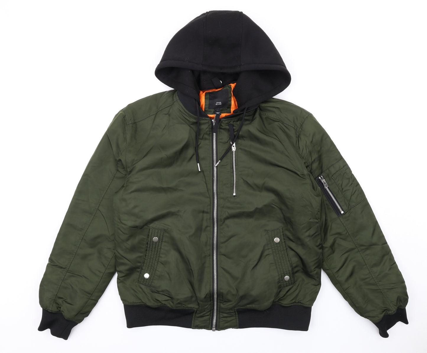 River Island Mens Green Bomber Jacket Coat Size L Zip