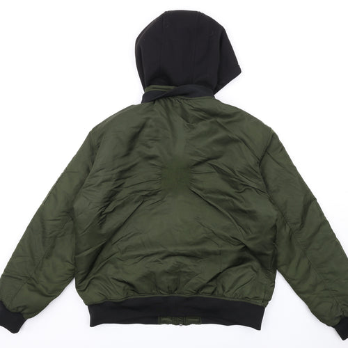 River Island Mens Green Bomber Jacket Coat Size L Zip