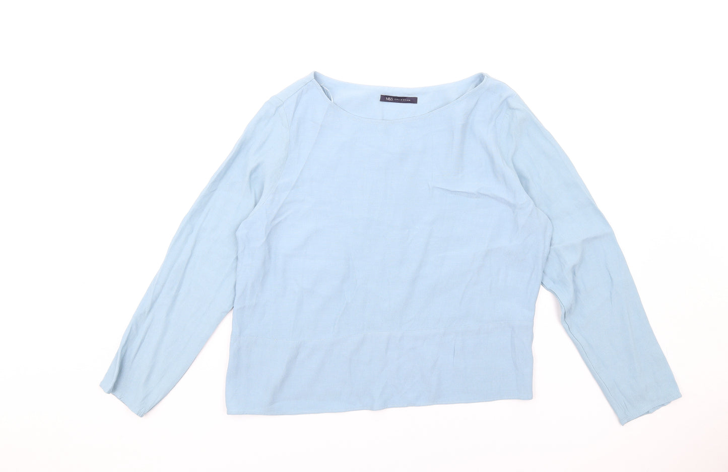 Marks and Spencer Womens Blue Viscose Basic T-Shirt Size 14 Round Neck
