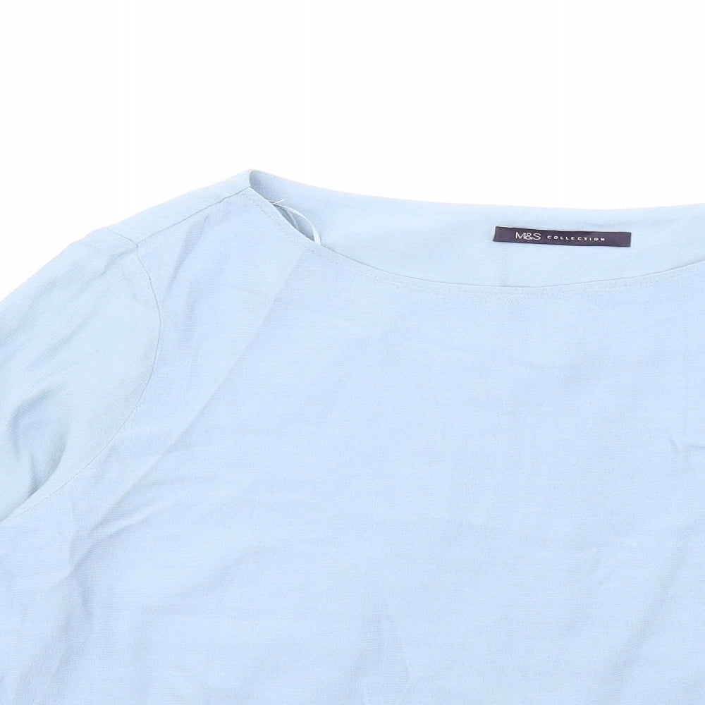 Marks and Spencer Womens Blue Viscose Basic T-Shirt Size 14 Round Neck