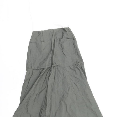 Zara Womens Green Cotton A-Line Size M Boat Neck Zip