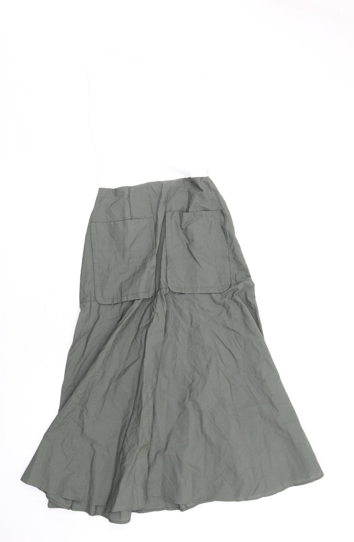 Zara Womens Green Cotton A-Line Size M Boat Neck Zip