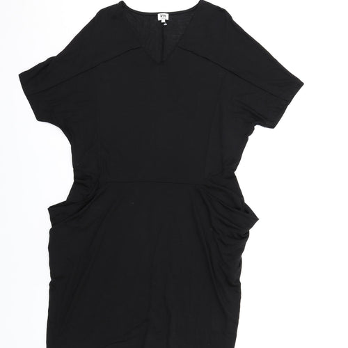 John Lewis Womens Black Lyocell T-Shirt Dress Size S V-Neck Pullover