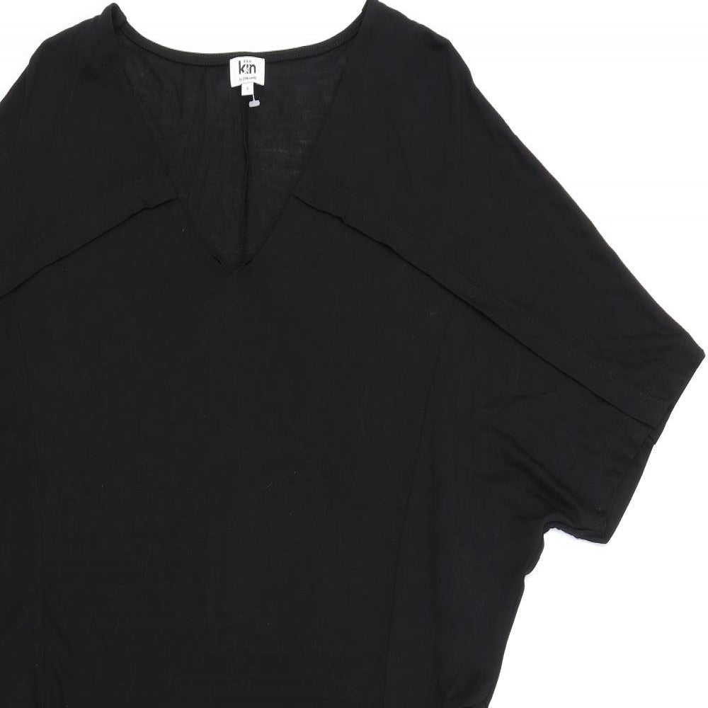 John Lewis Womens Black Lyocell T-Shirt Dress Size S V-Neck Pullover