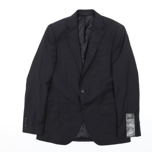 Marks and Spencer Mens Black Wool Jacket Blazer Size 38 Regular