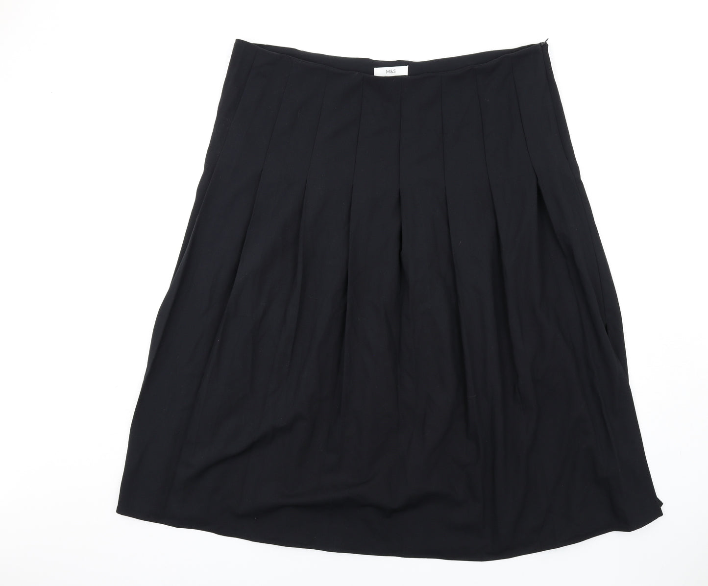 Marks and Spencer Womens Black Polyester Pleated Skirt Size 22 Zip