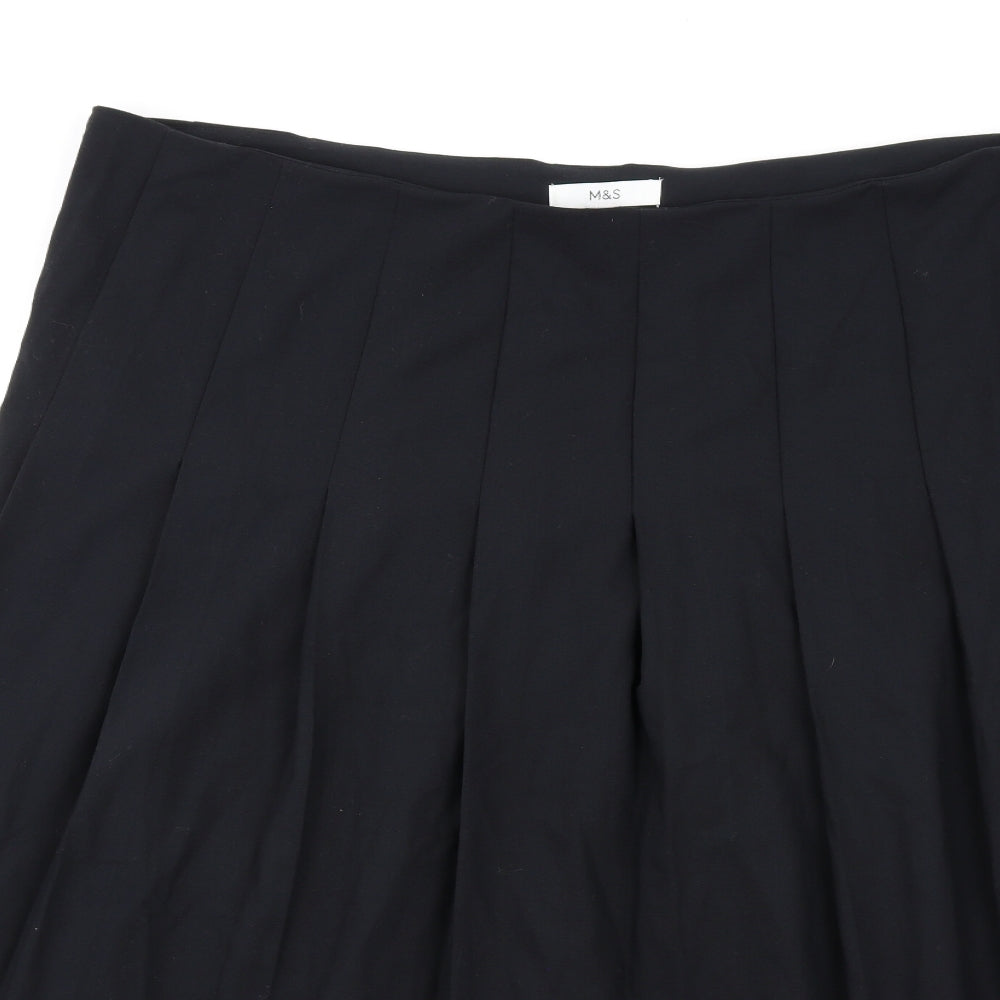 Marks and Spencer Womens Black Polyester Pleated Skirt Size 22 Zip