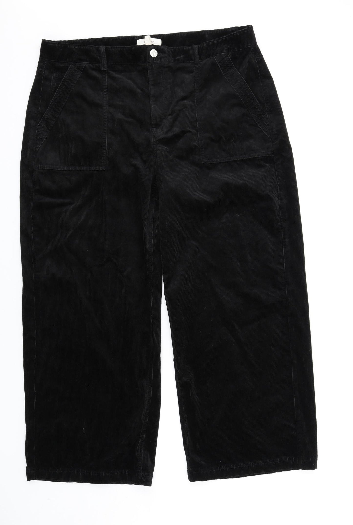 Per Una Womens Black Cotton Trousers Size 20 L29 in Regular Zip