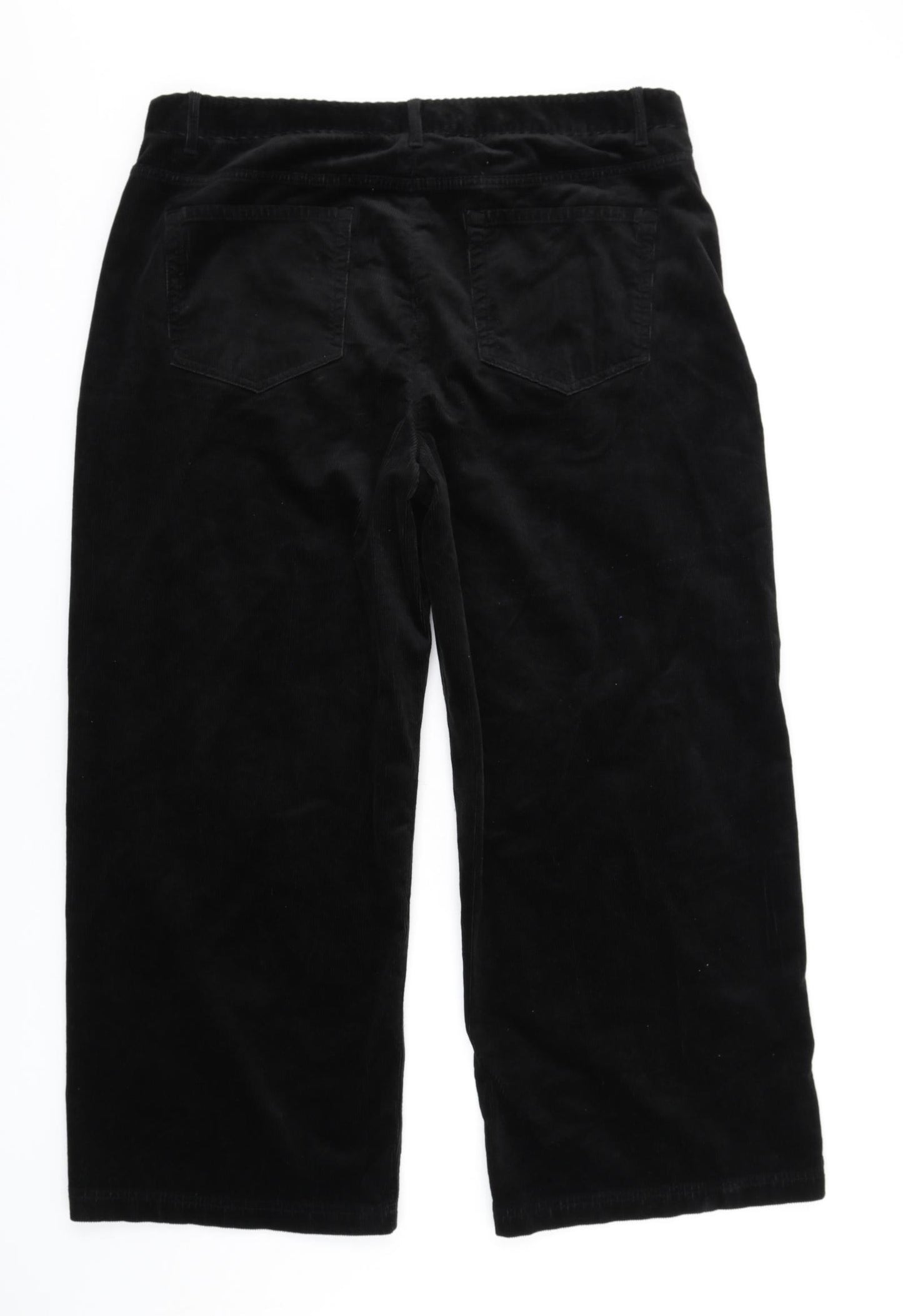 Per Una Womens Black Cotton Trousers Size 20 L29 in Regular Zip