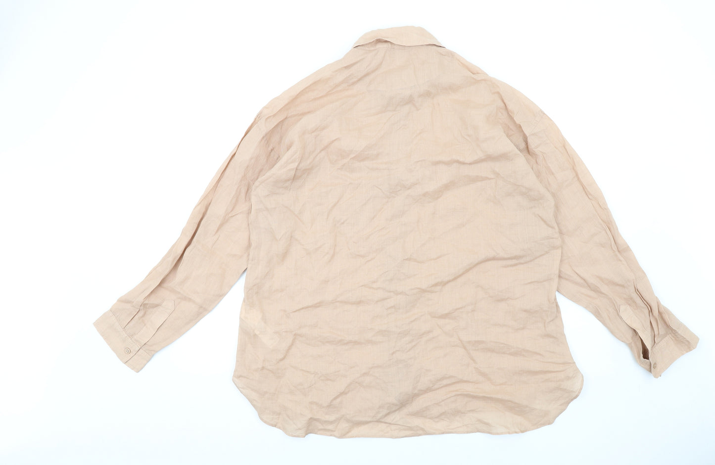 Zara Womens Beige Ramie Basic Button-Up Size L Collared