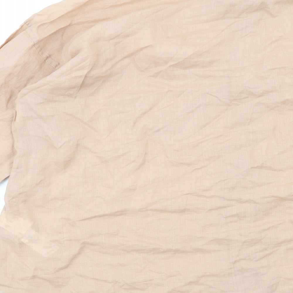 Zara Womens Beige Ramie Basic Button-Up Size L Collared