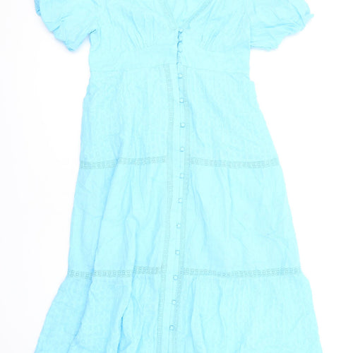 Nobody's Child Womens Blue Cotton A-Line Size 16 V-Neck Button
