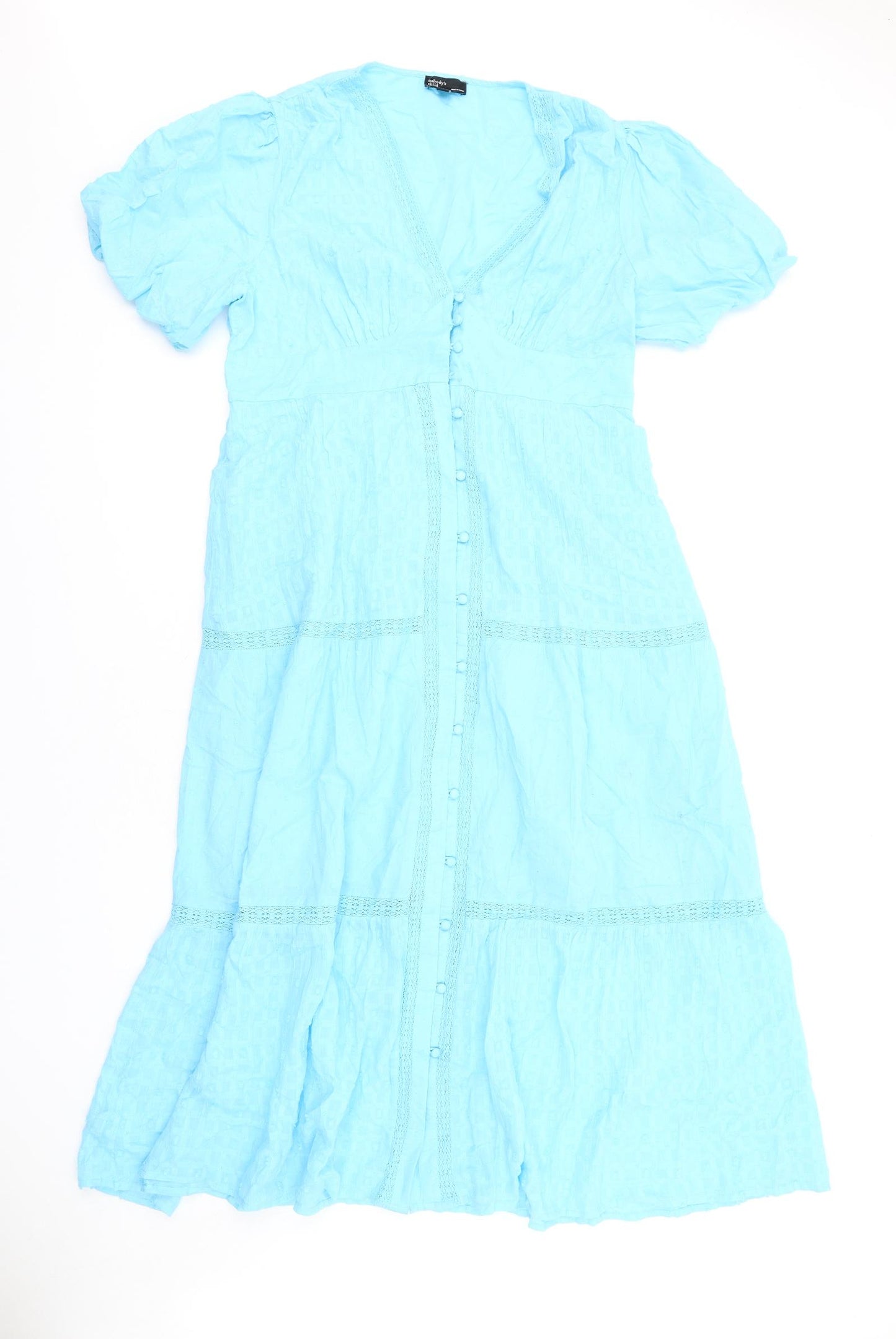 Nobody's Child Womens Blue Cotton A-Line Size 16 V-Neck Button