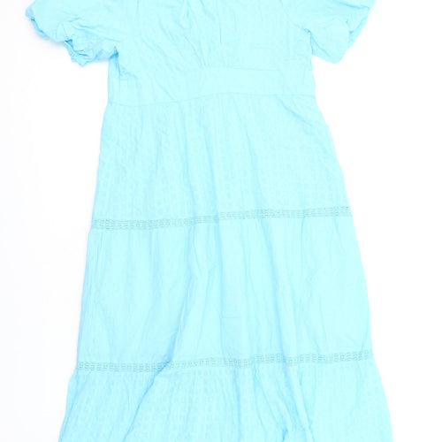 Nobody's Child Womens Blue Cotton A-Line Size 16 V-Neck Button