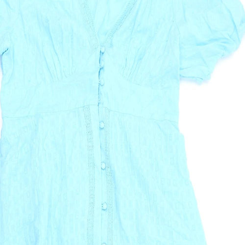 Nobody's Child Womens Blue Cotton A-Line Size 16 V-Neck Button