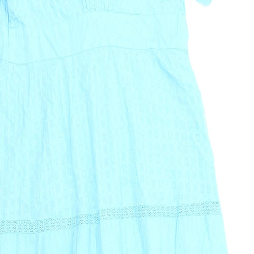 Nobody's Child Womens Blue Cotton A-Line Size 16 V-Neck Button