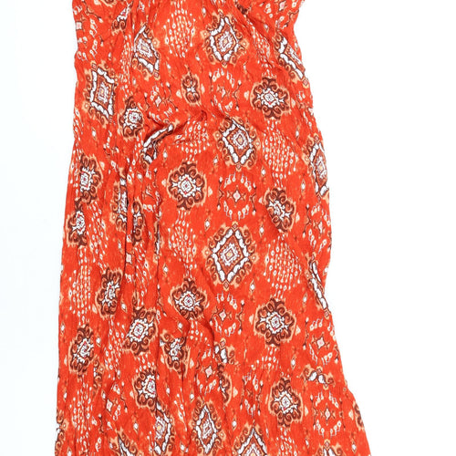 Marks and Spencer Womens Orange Geometric Viscose A-Line Size 22 Round Neck Button