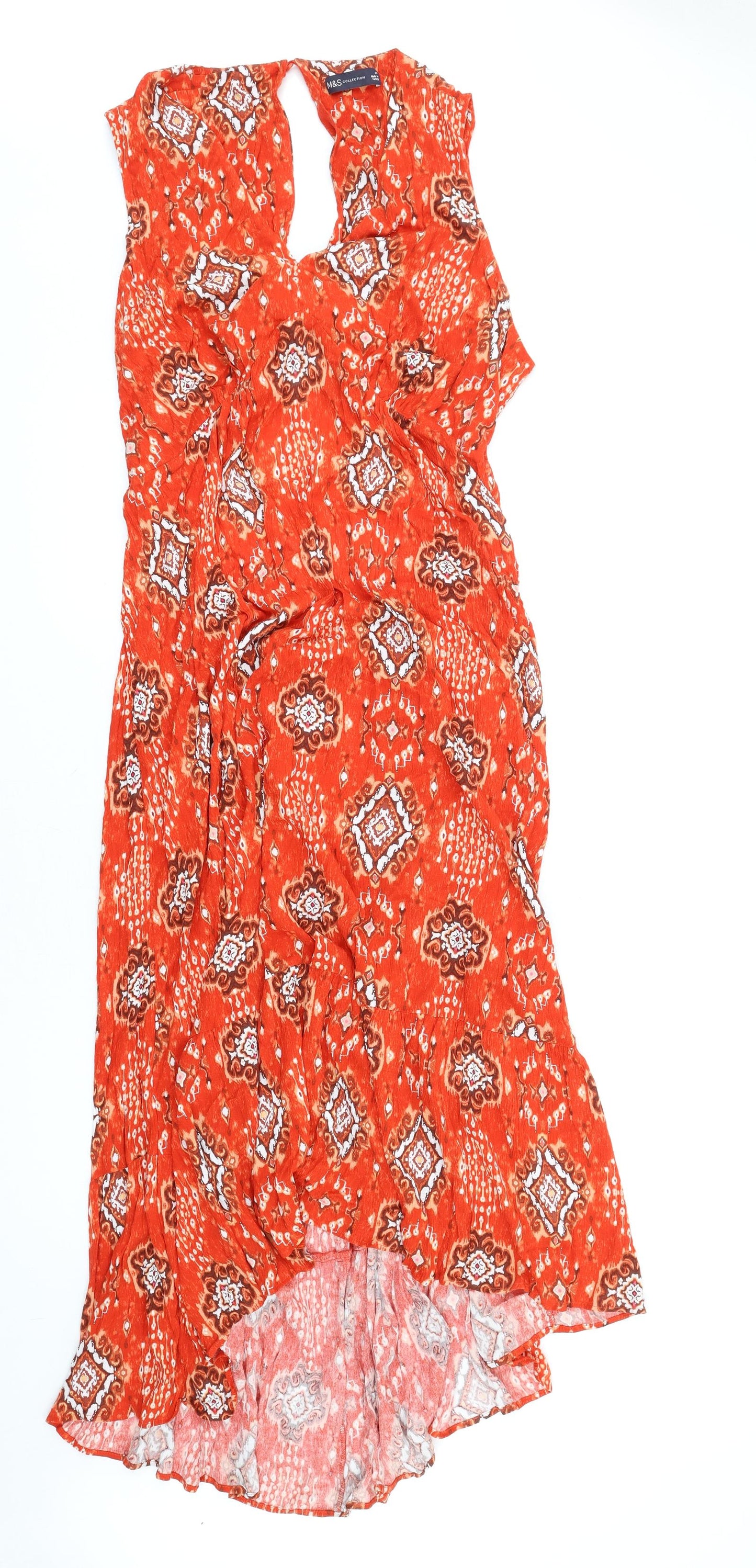 Marks and Spencer Womens Orange Geometric Viscose A-Line Size 22 Round Neck Button
