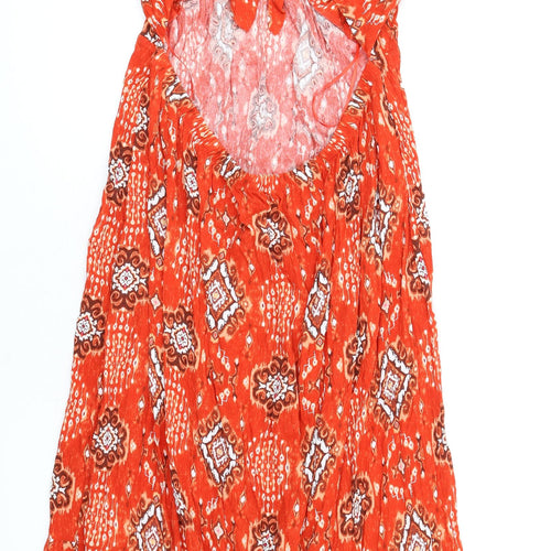 Marks and Spencer Womens Orange Geometric Viscose A-Line Size 22 Round Neck Button