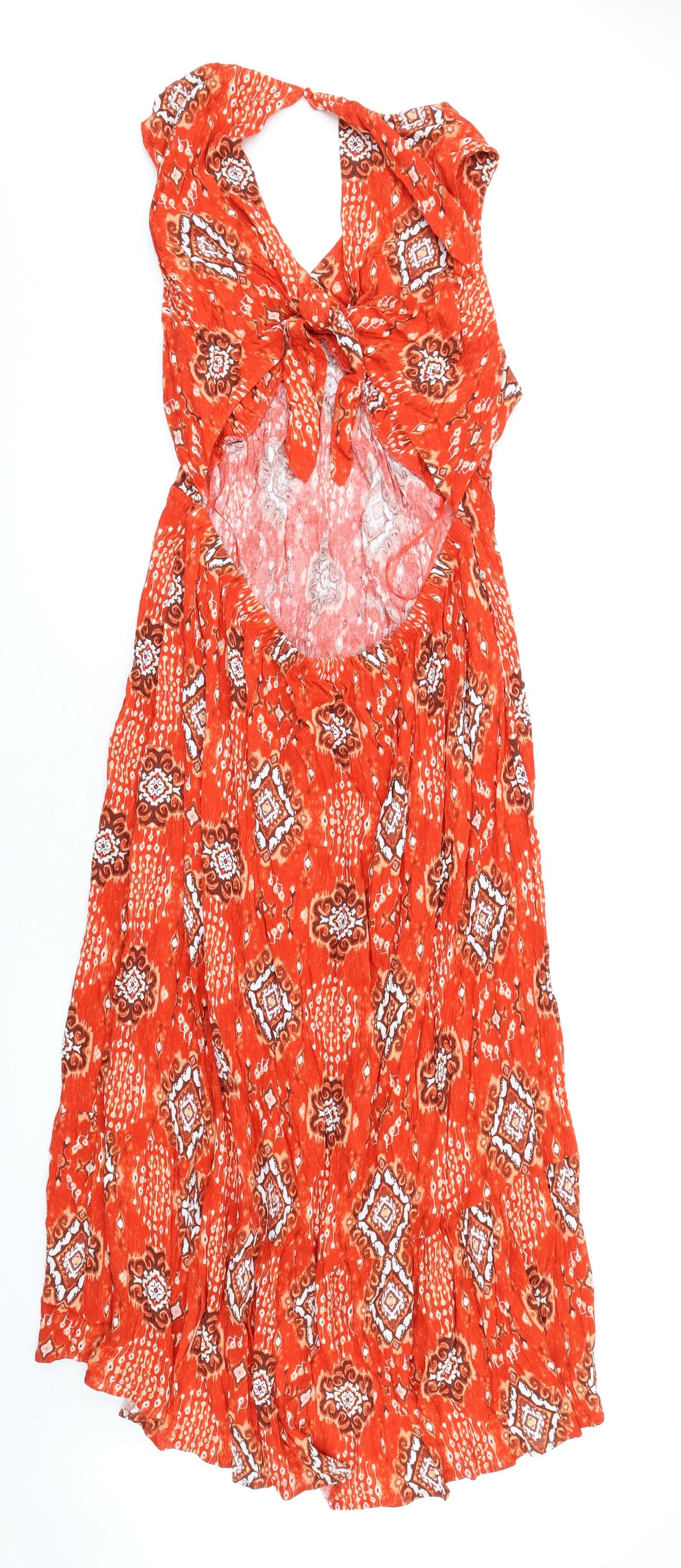 Marks and Spencer Womens Orange Geometric Viscose A-Line Size 22 Round Neck Button